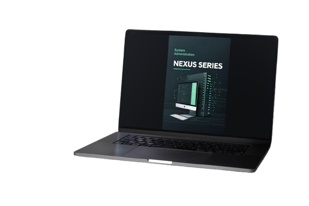 A gray laptop on a light gray surface with a hand resting on the trackpad. The laptop screen displays a digital template preview labeled tier name.