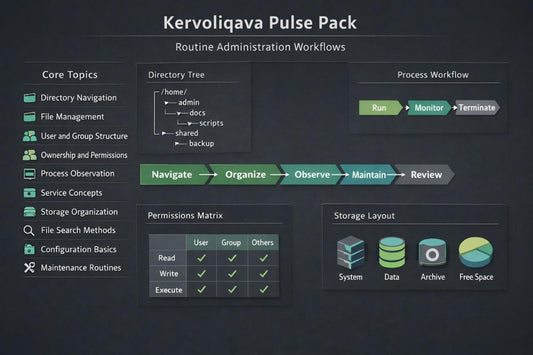 A digital presentation slide titled 'Kervoliqava' outlining a UI design curriculum. The slide features a dark blue background with multiple white and blue mockups illustrating reusable components, component states, visual consistency, typography, content cards, and skills checklist.