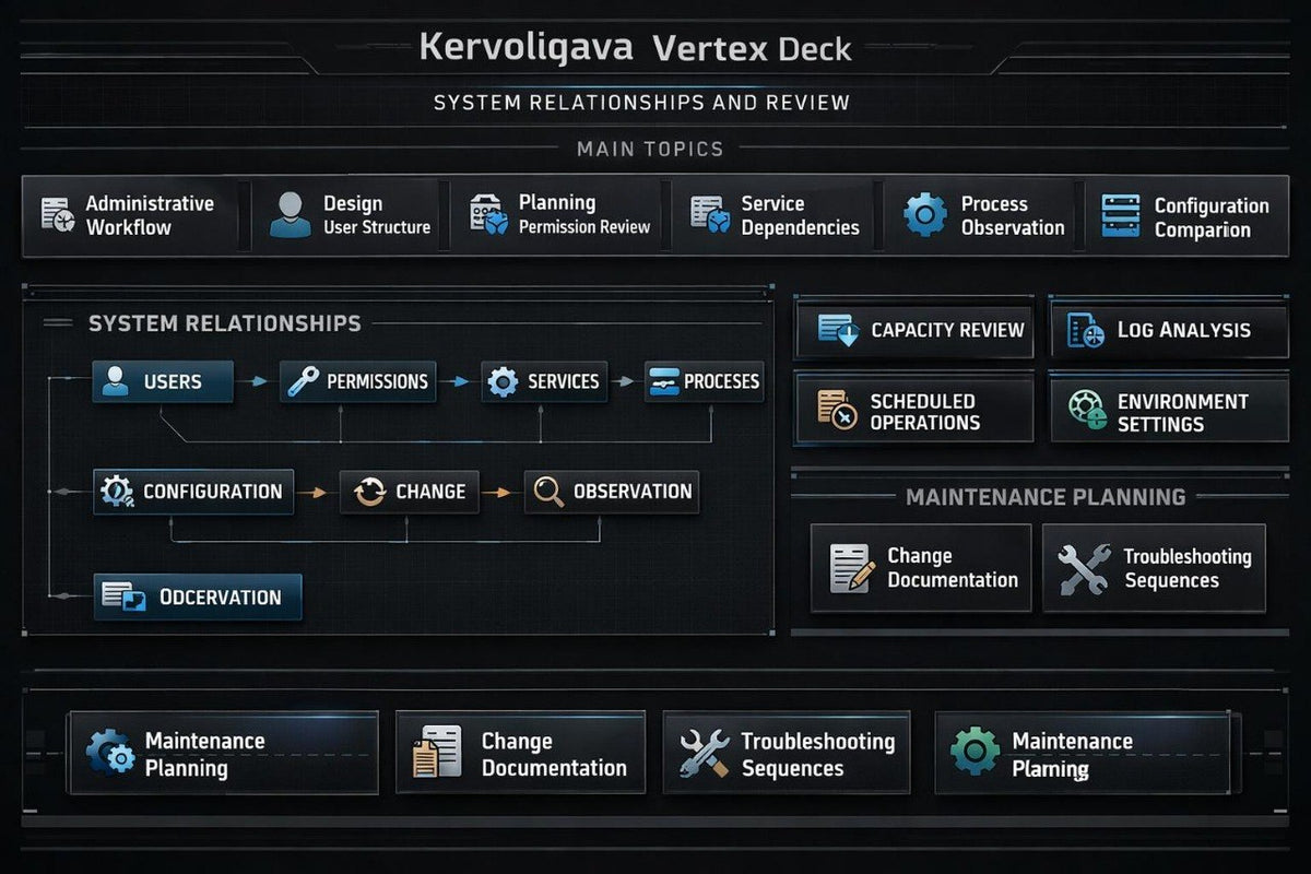 A digital presentation slide titled 'Kervoliqava' outlining a UI design curriculum. The slide features a dark blue background with multiple white and blue mockups illustrating reusable components, component states, visual consistency, typography, content cards, and skills checklist.