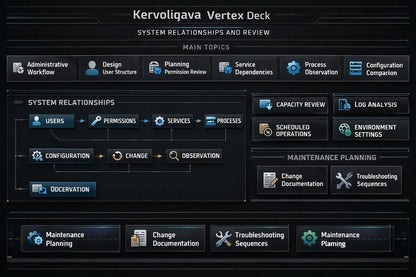 A digital presentation slide titled 'Kervoliqava' outlining a UI design curriculum. The slide features a dark blue background with multiple white and blue mockups illustrating reusable components, component states, visual consistency, typography, content cards, and skills checklist.